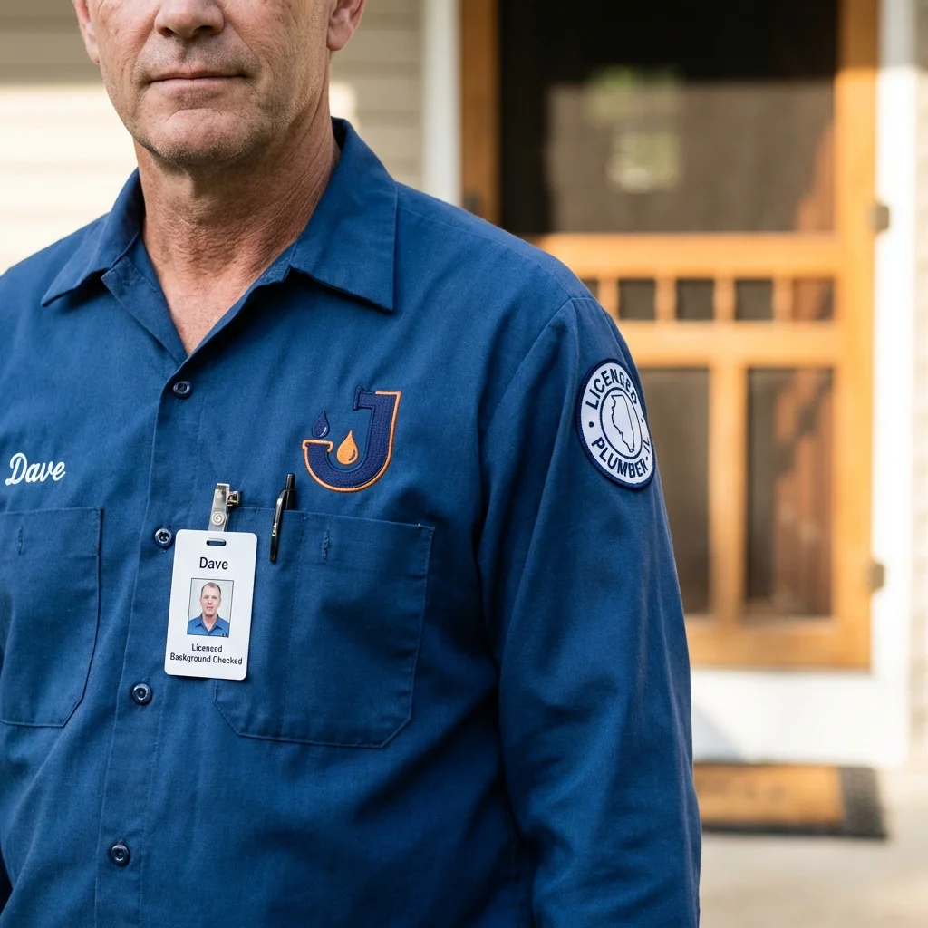 Licensed plumber showing ID badge in Wausau, WI