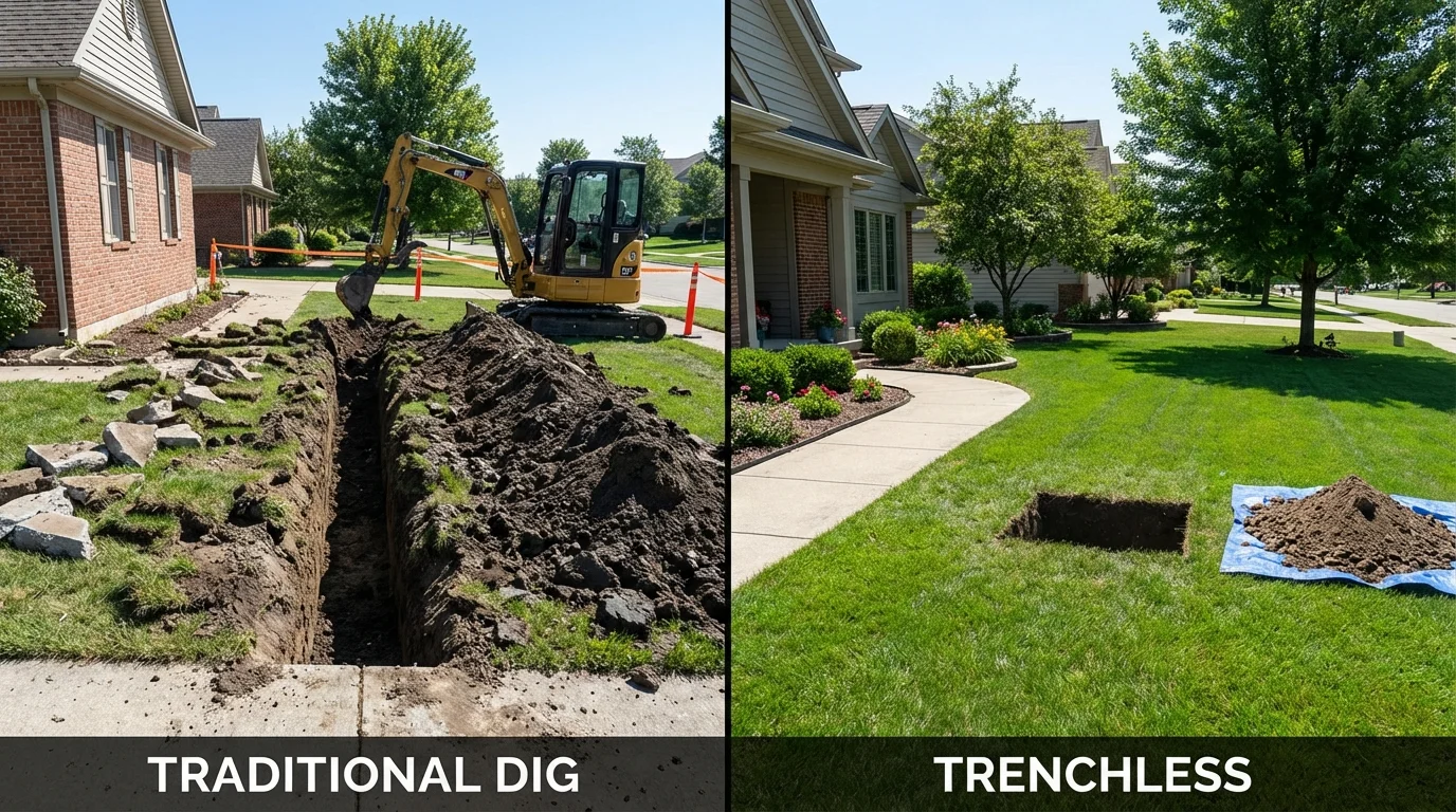 Trenchless sewer repair with minimal yard damage versus traditional excavation in Wausau, WI